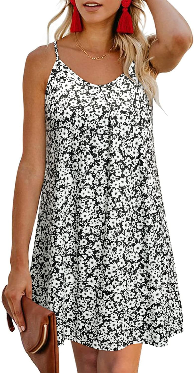 Women'S 2024 Summer Casual Beach Dresses Cover Ups Floral V Neck Spaghetti Strap Backless Mini Sun Dress