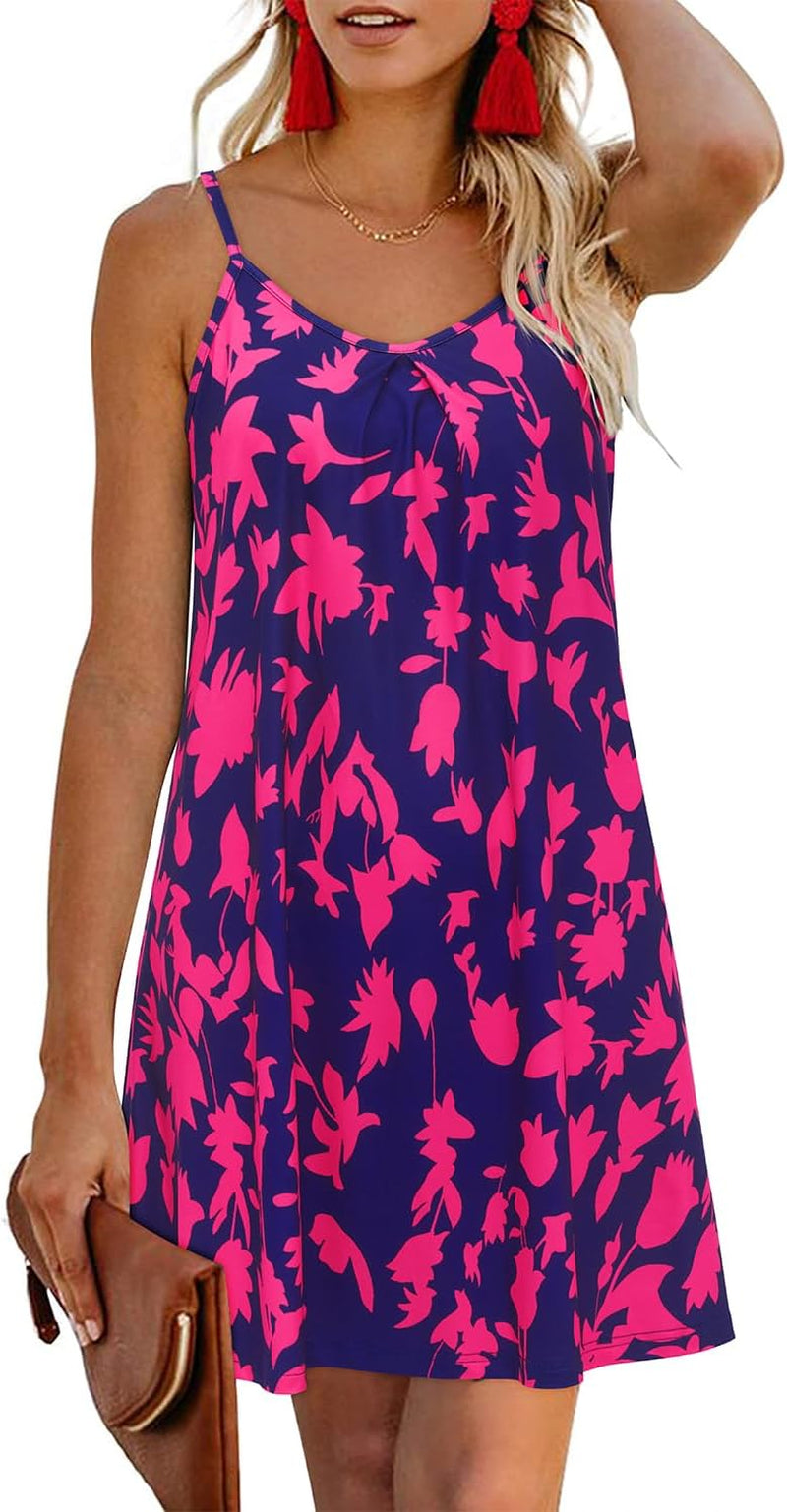 Women'S 2024 Summer Casual Beach Dresses Cover Ups Floral V Neck Spaghetti Strap Backless Mini Sun Dress