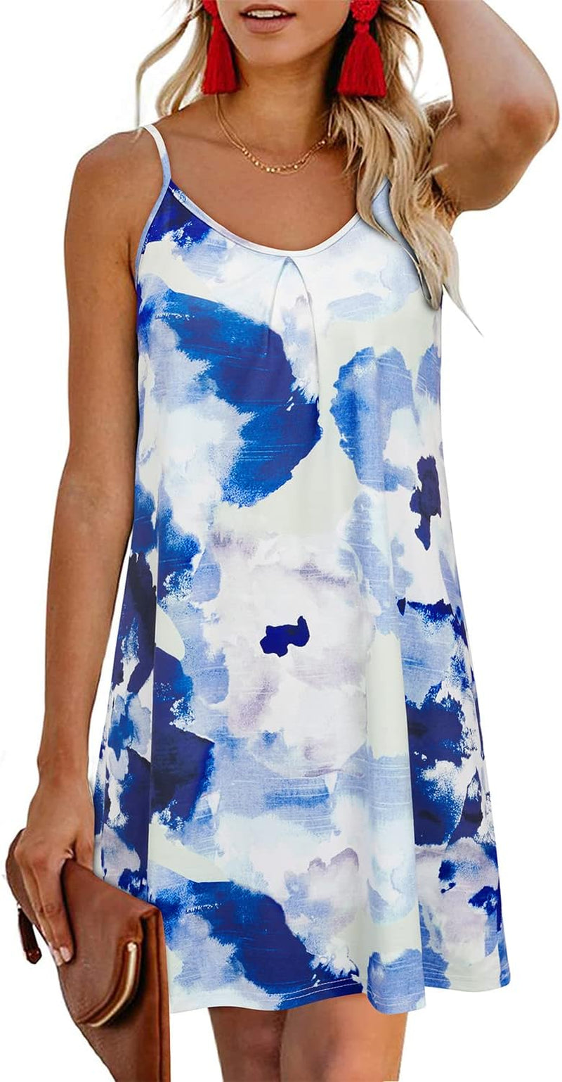 Women'S 2024 Summer Casual Beach Dresses Cover Ups Floral V Neck Spaghetti Strap Backless Mini Sun Dress