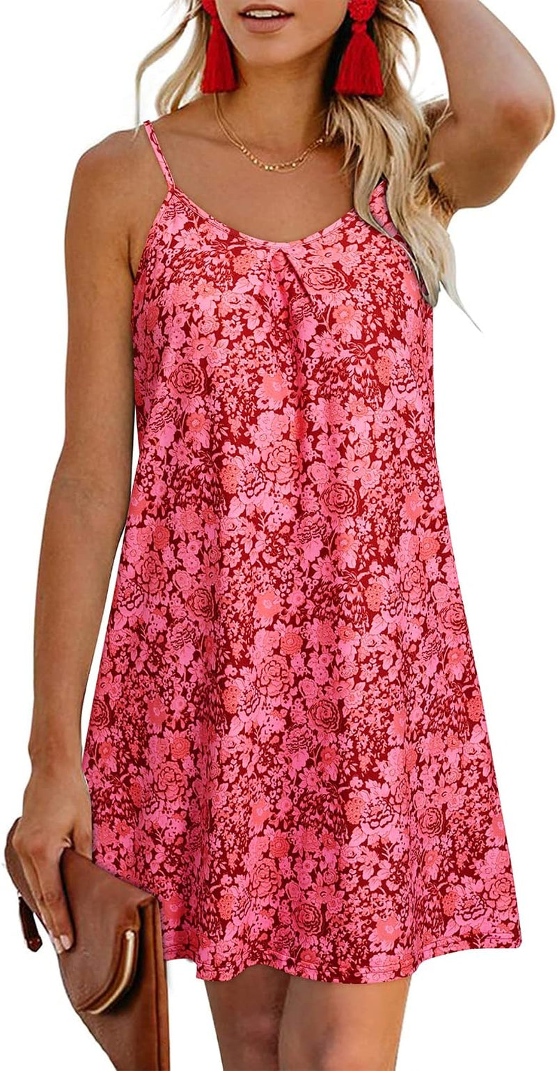 Women'S 2024 Summer Casual Beach Dresses Cover Ups Floral V Neck Spaghetti Strap Backless Mini Sun Dress