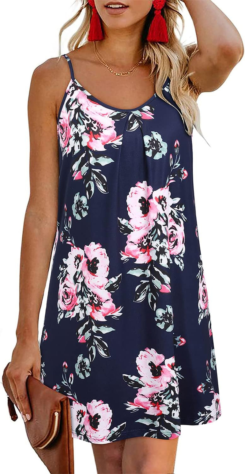 Women'S 2024 Summer Casual Beach Dresses Cover Ups Floral V Neck Spaghetti Strap Backless Mini Sun Dress