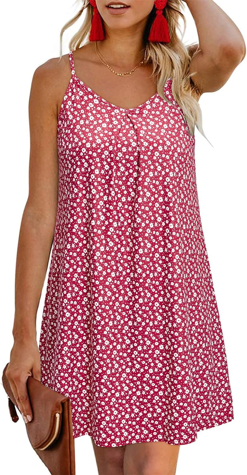 Women'S 2024 Summer Casual Beach Dresses Cover Ups Floral V Neck Spaghetti Strap Backless Mini Sun Dress