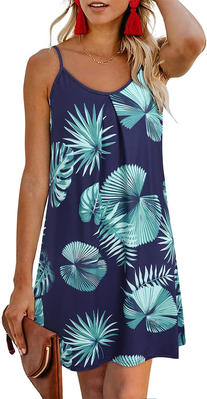 Women'S 2024 Summer Casual Beach Dresses Cover Ups Floral V Neck Spaghetti Strap Backless Mini Sun Dress
