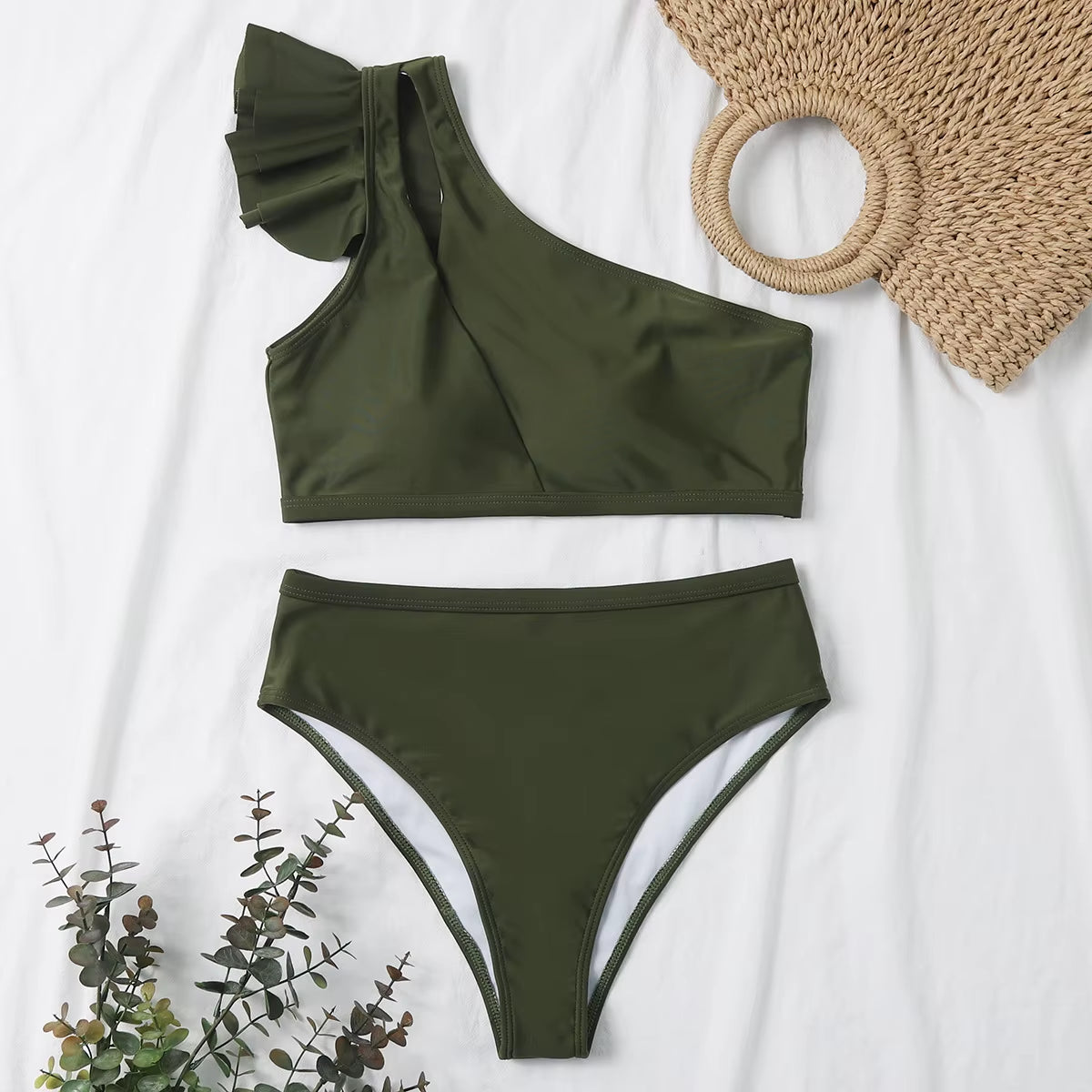 High Waist Swimsuit Bikinis New Trend Swimwear Women Sexy One Shoulder Summer Beachwear Black Bathing Suits