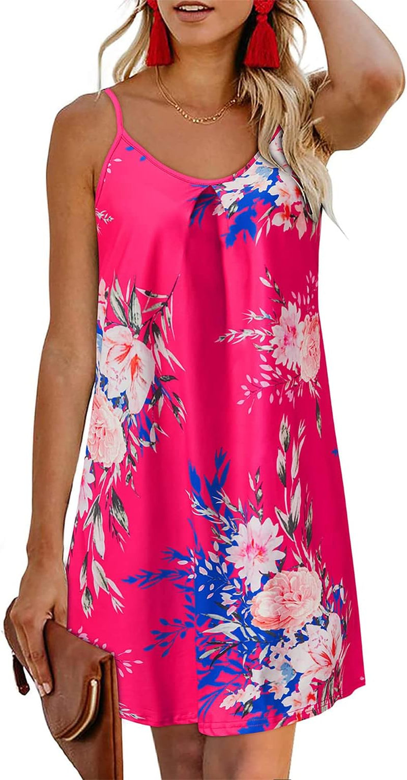 Women'S 2024 Summer Casual Beach Dresses Cover Ups Floral V Neck Spaghetti Strap Backless Mini Sun Dress