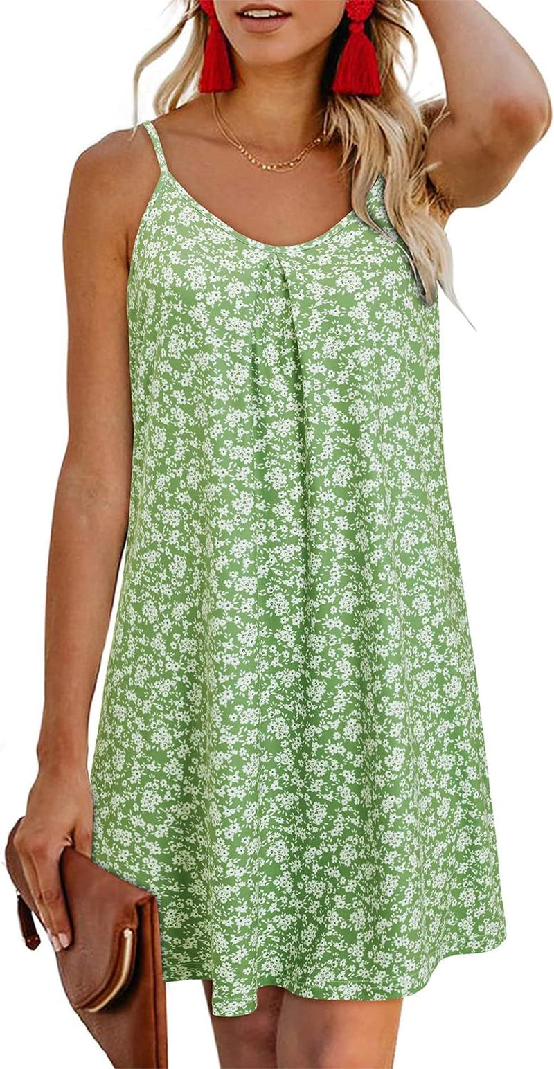 Women'S 2024 Summer Casual Beach Dresses Cover Ups Floral V Neck Spaghetti Strap Backless Mini Sun Dress