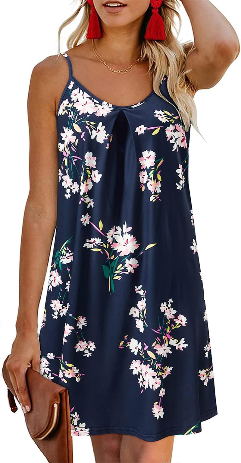 Women'S 2024 Summer Casual Beach Dresses Cover Ups Floral V Neck Spaghetti Strap Backless Mini Sun Dress