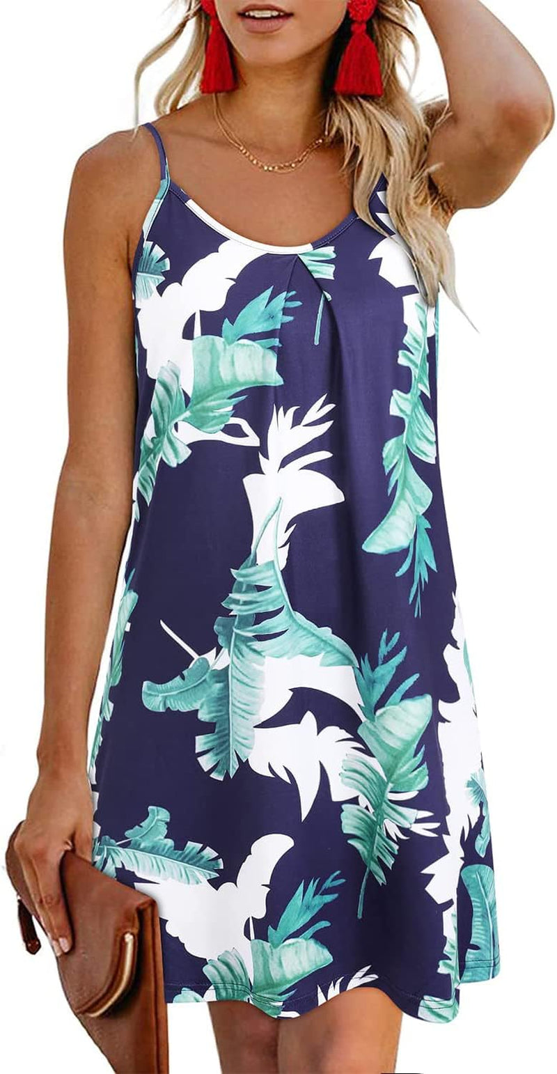 Women'S 2024 Summer Casual Beach Dresses Cover Ups Floral V Neck Spaghetti Strap Backless Mini Sun Dress
