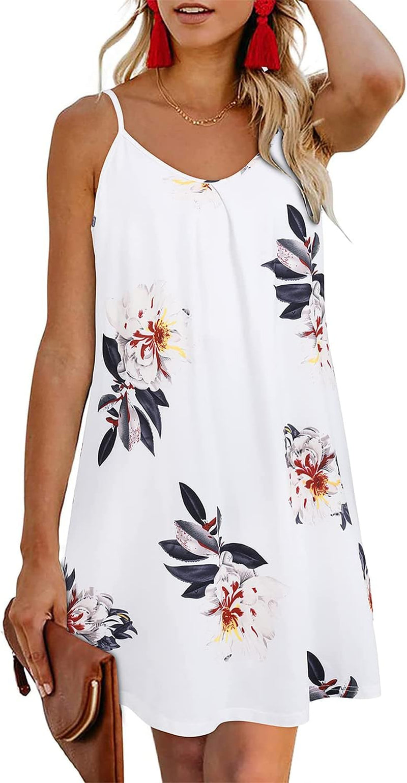 Women'S 2024 Summer Casual Beach Dresses Cover Ups Floral V Neck Spaghetti Strap Backless Mini Sun Dress
