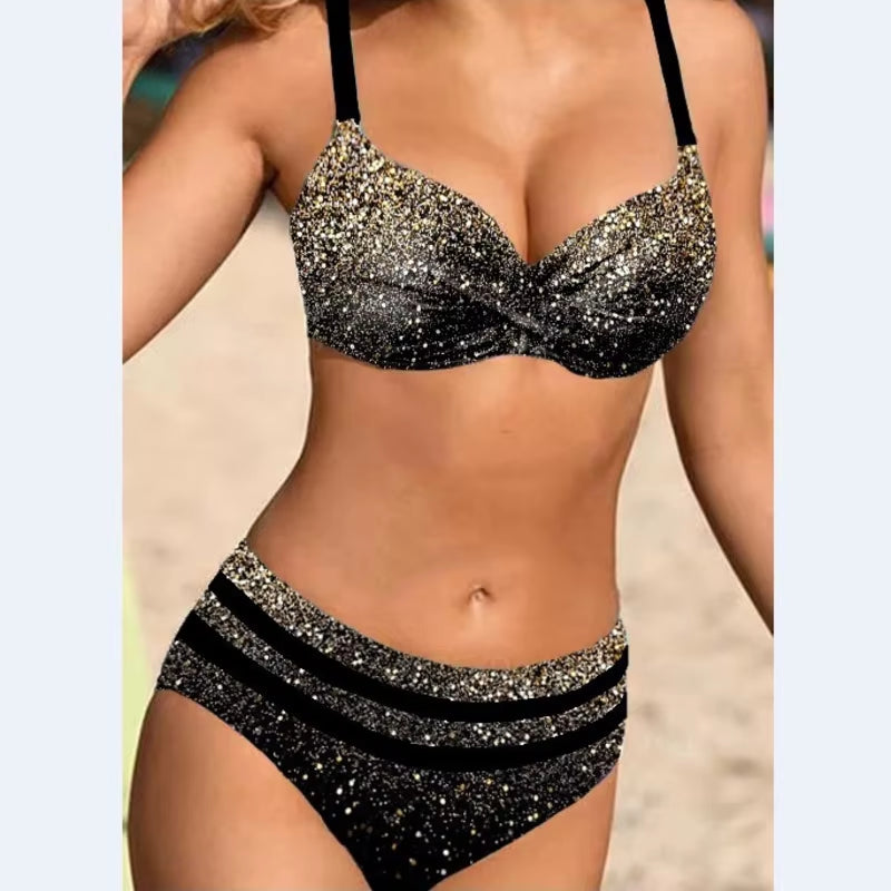 Summer Bikinis Women High Waisted Swimwear with Push up Female Swimsuit 2025 Swimming Bathing Suit Bikini Set Beach Wear Bather