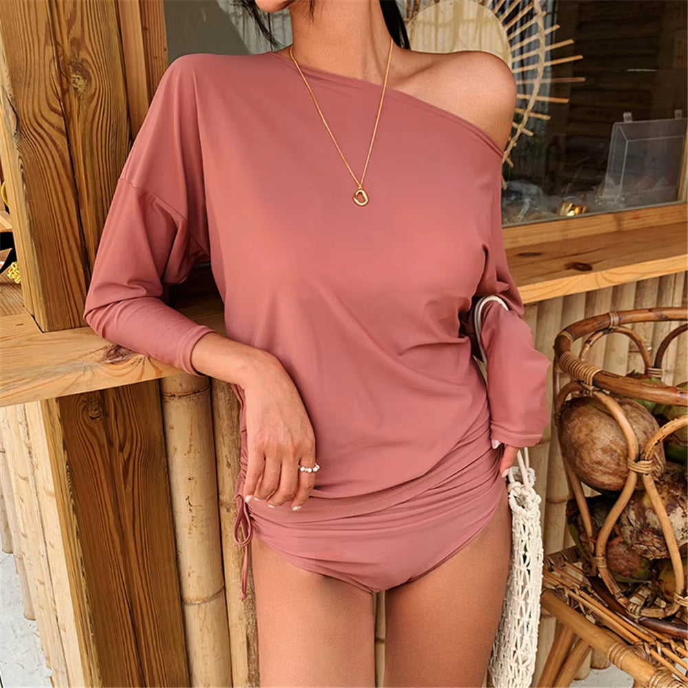 Sexy Long Sleeve Bikini High Waist with Cover up