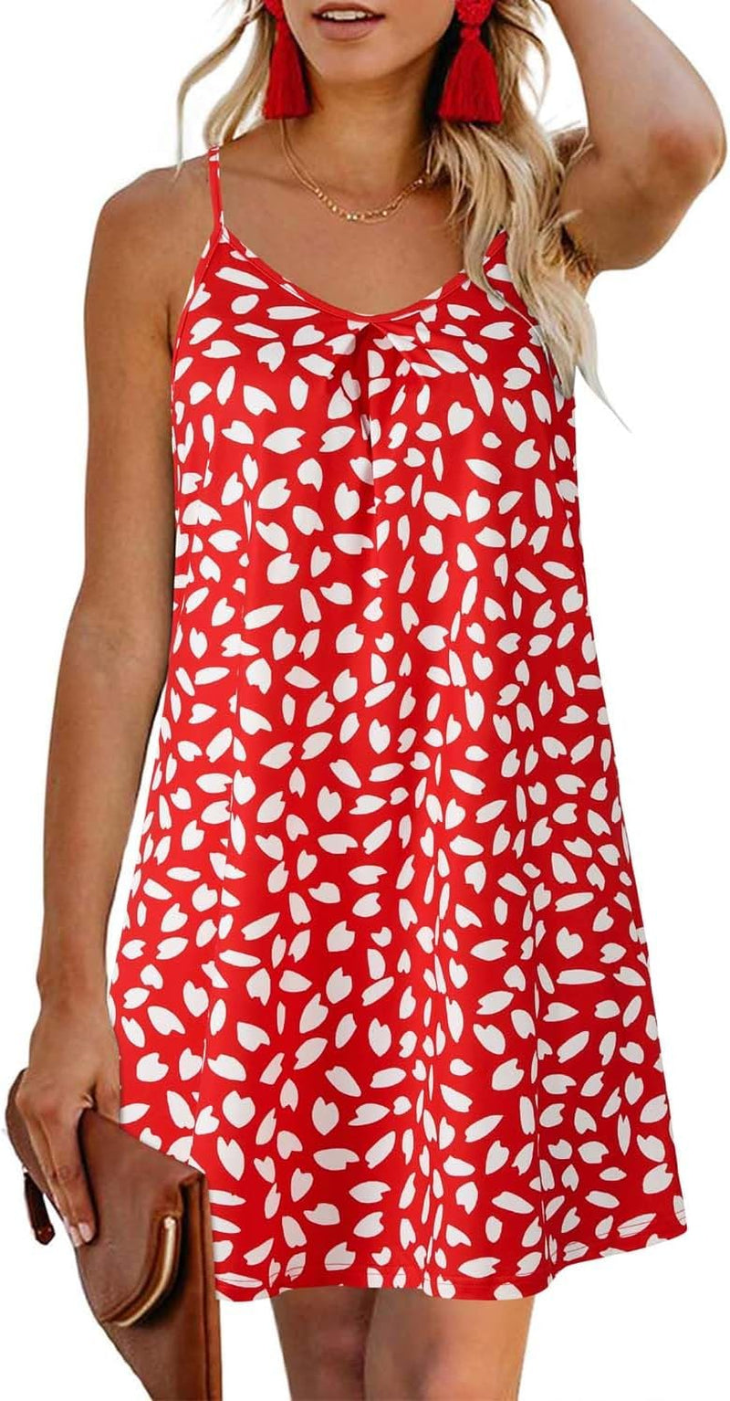Women'S 2024 Summer Casual Beach Dresses Cover Ups Floral V Neck Spaghetti Strap Backless Mini Sun Dress