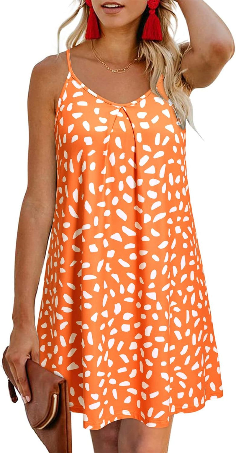 Women'S 2024 Summer Casual Beach Dresses Cover Ups Floral V Neck Spaghetti Strap Backless Mini Sun Dress
