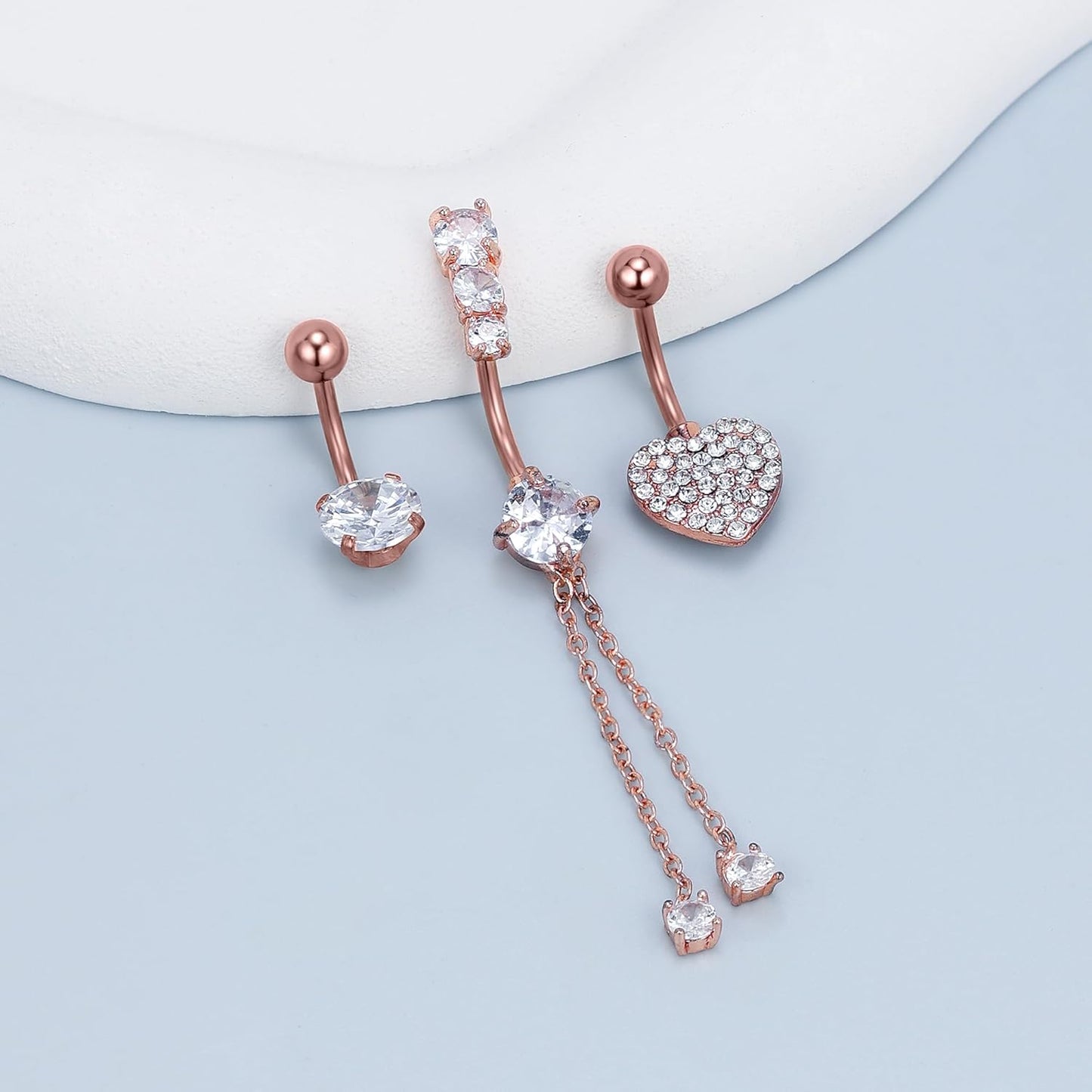 14G Heart Belly Button Ring Piercing Jewelry 316L Stainless Surgical Steel Cubic Zirconia Navel Rings Clear Heart CZ Reverse Belly Button Ring Piercing Jewelry for Women Men Hypoallergenic