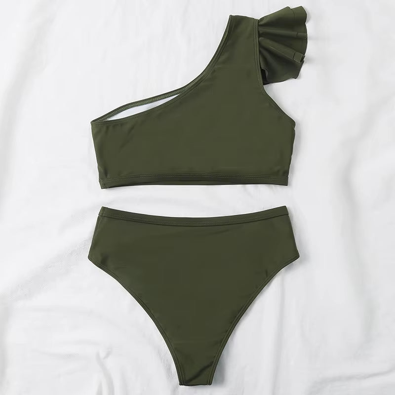 High Waist Swimsuit Bikinis New Trend Swimwear Women Sexy One Shoulder Summer Beachwear Black Bathing Suits
