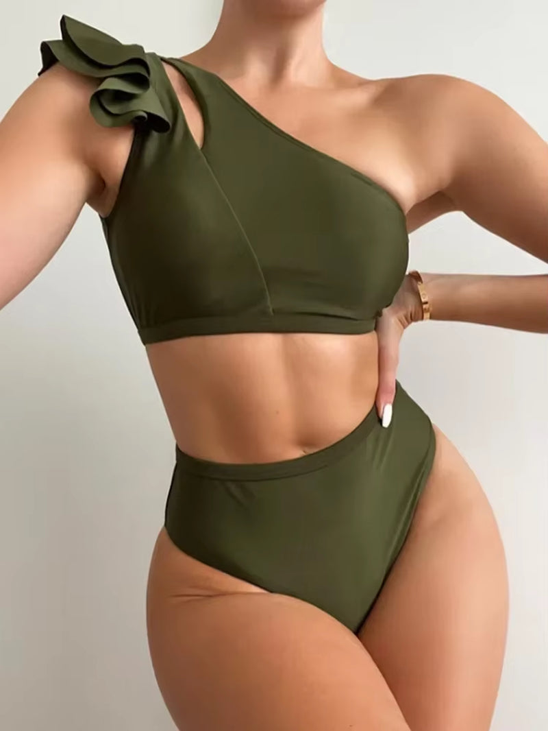 High Waist Swimsuit Bikinis New Trend Swimwear Women Sexy One Shoulder Summer Beachwear Black Bathing Suits