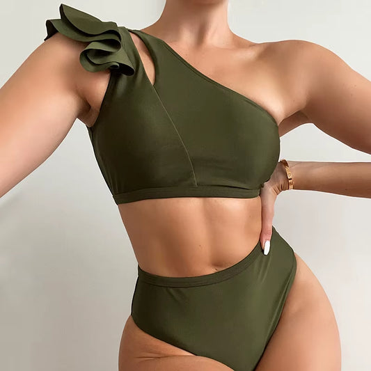 High Waist Swimsuit Bikinis New Trend Swimwear Women Sexy One Shoulder Summer Beachwear Black Bathing Suits