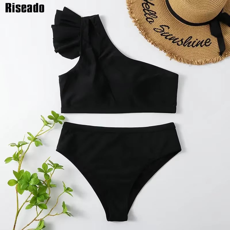 High Waist Swimsuit Bikinis New Trend Swimwear Women Sexy One Shoulder Summer Beachwear Black Bathing Suits