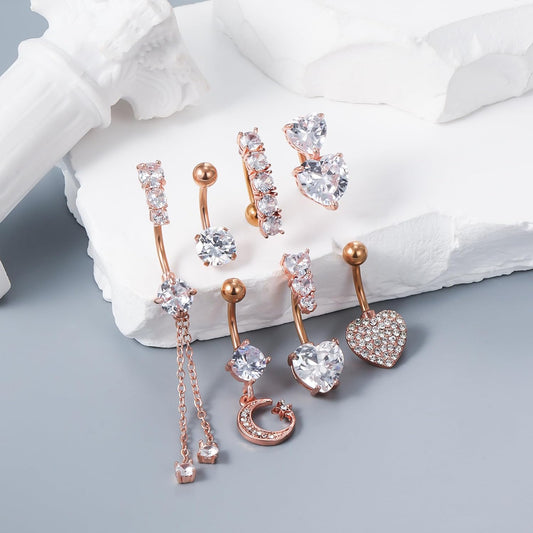 14G Heart Belly Button Ring Piercing Jewelry 316L Stainless Surgical Steel Cubic Zirconia Navel Rings Clear Heart CZ Reverse Belly Button Ring Piercing Jewelry for Women Men Hypoallergenic