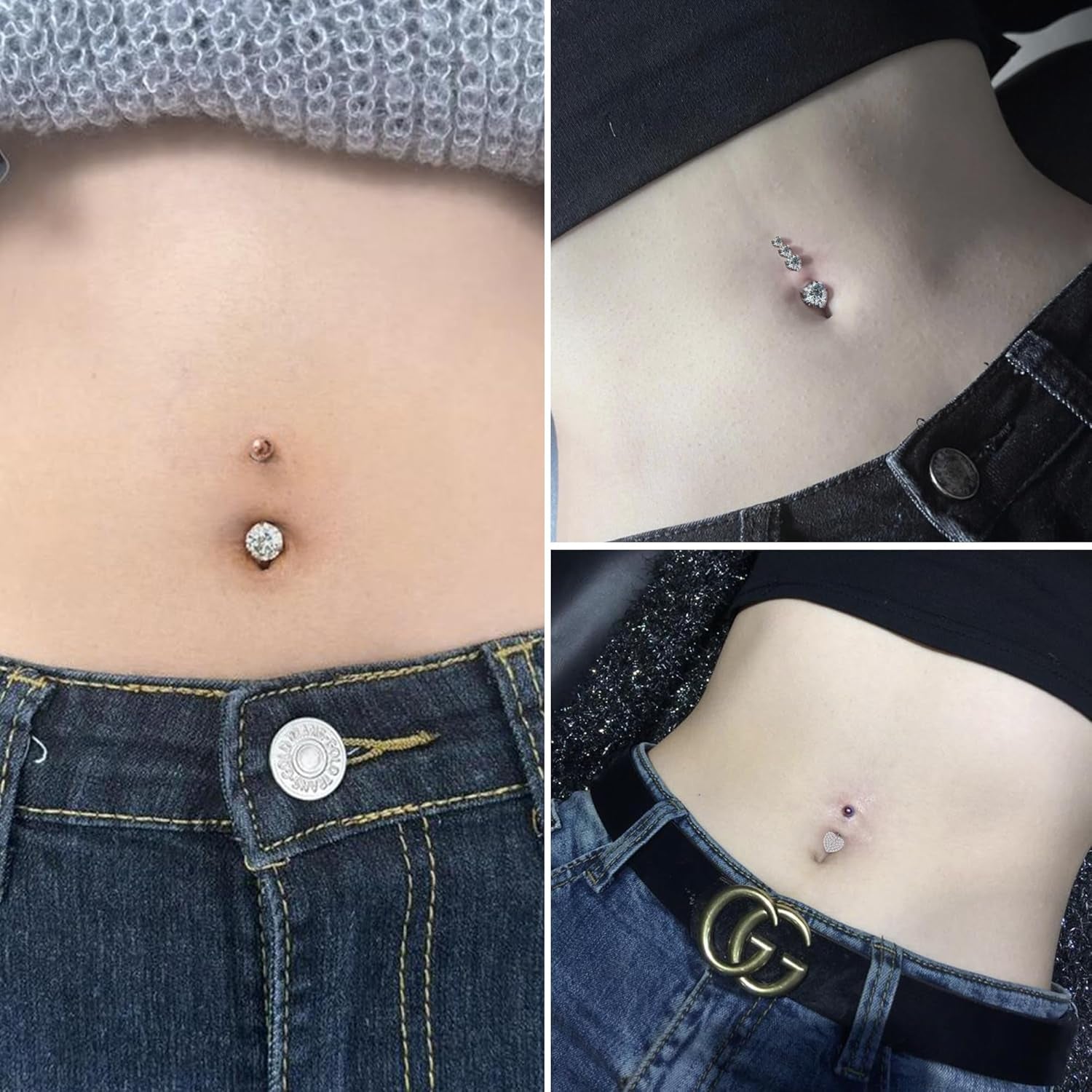 14G Heart Belly Button Ring Piercing Jewelry 316L Stainless Surgical Steel Cubic Zirconia Navel Rings Clear Heart CZ Reverse Belly Button Ring Piercing Jewelry for Women Men Hypoallergenic